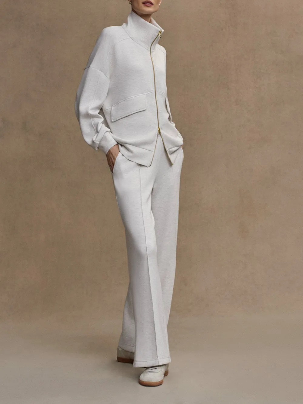 Modern Full-Zip Stand-Collar Pocketed Sweatshirt