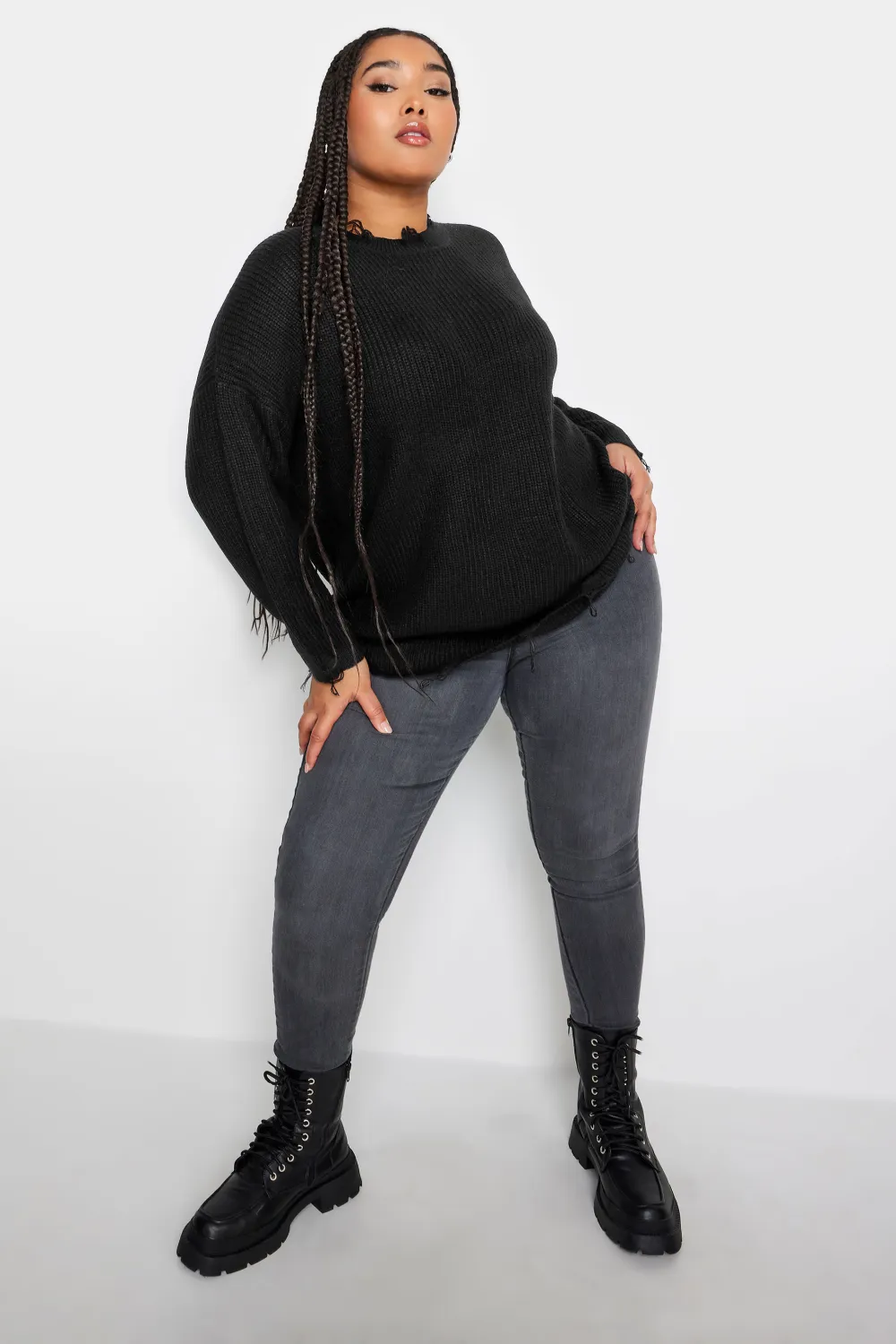 YOURS Curve Black Distressed Knitted Jumper