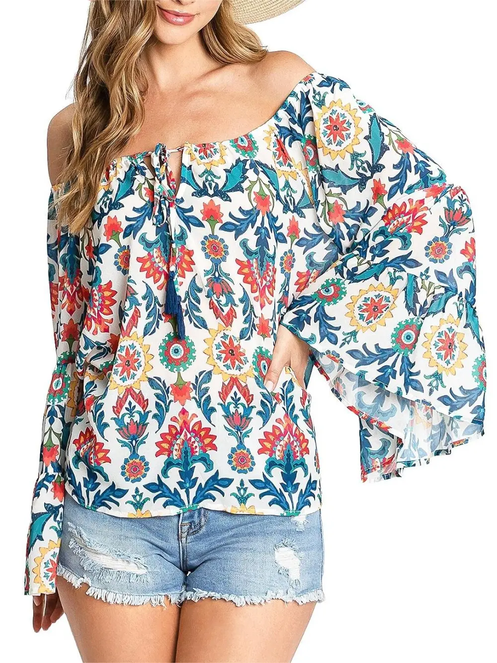 Off Shoulder Bell Sleeve Blouse