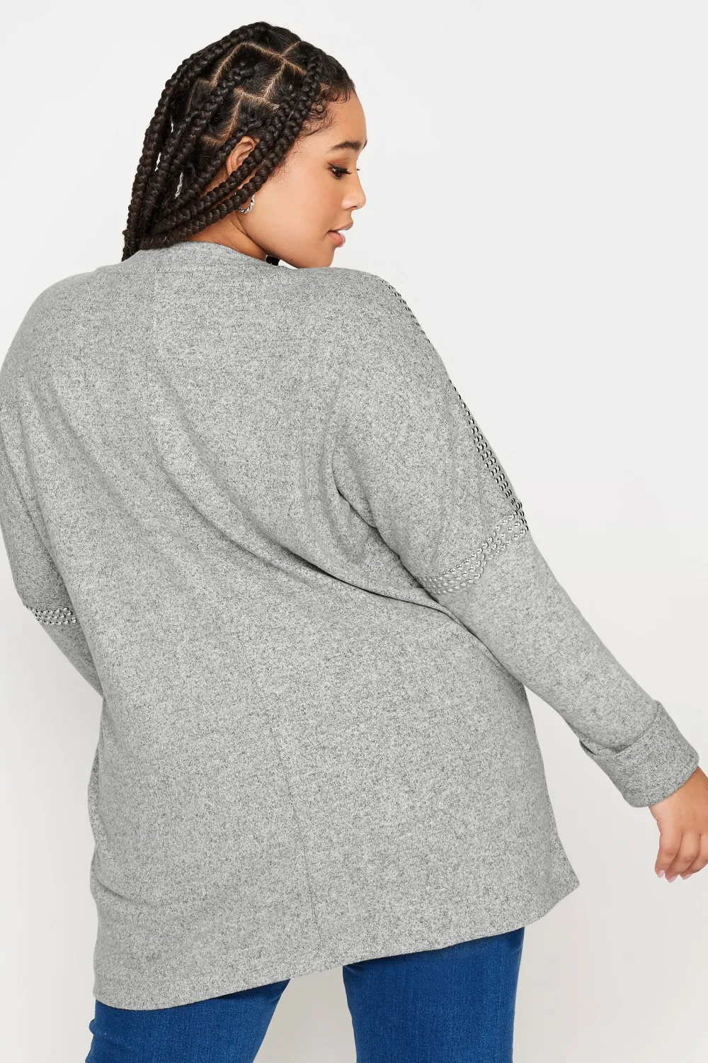 YOURS Curve Light Grey Stud Batwing Sleeve Jumper