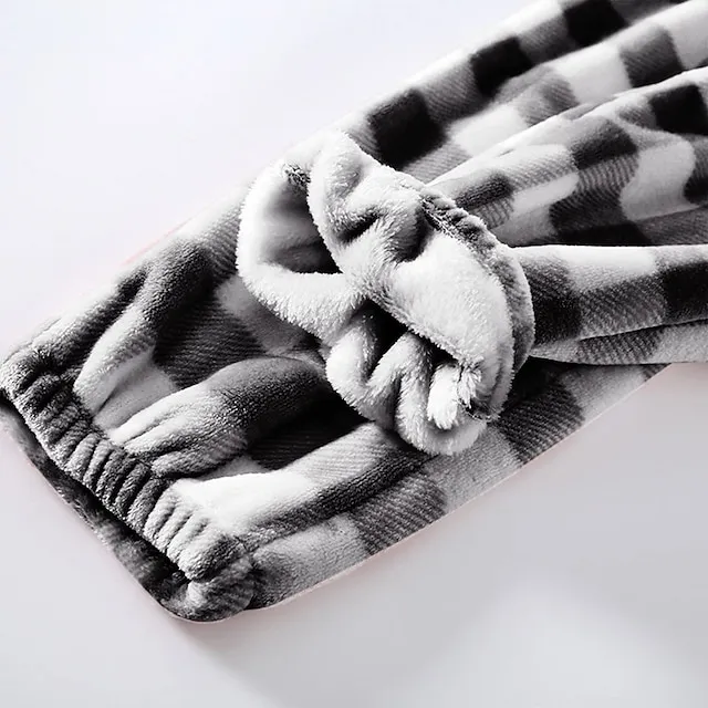 Women's Christmas Pajamas Winter Pants Nighty Pjs Grid / Plaid Fashion Simple Comfort Party Xmas Home Bed Flannel Warm Breathable Long Pant Elastic Waist Winter Fall Blue Pink / Sweet / Gift / Print