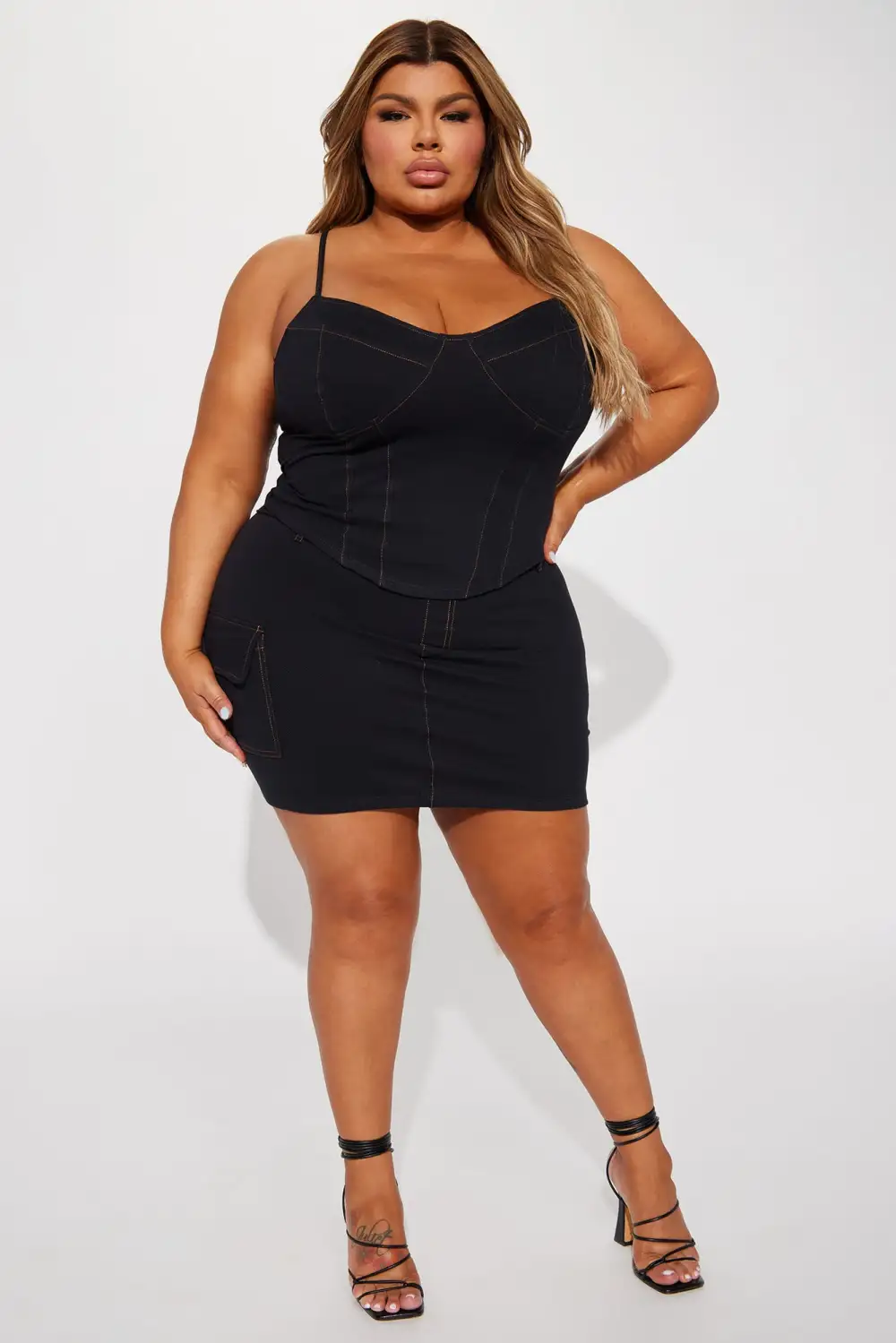 Claire Knit Denim Corset Top - Black Wash