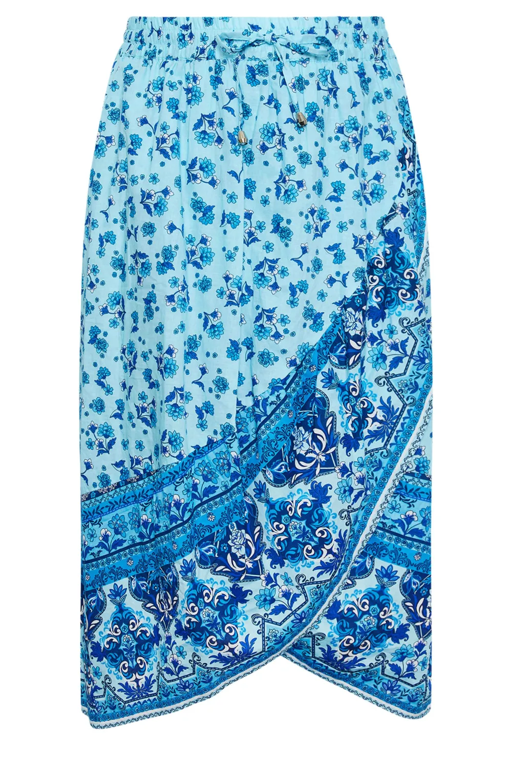 YOURS Curve Blue Floral Print Wrap Skirt