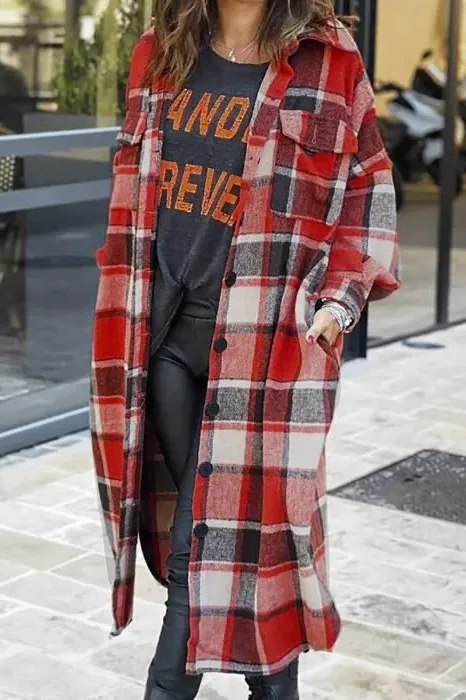 Classic Plaid breasted front pockets coat