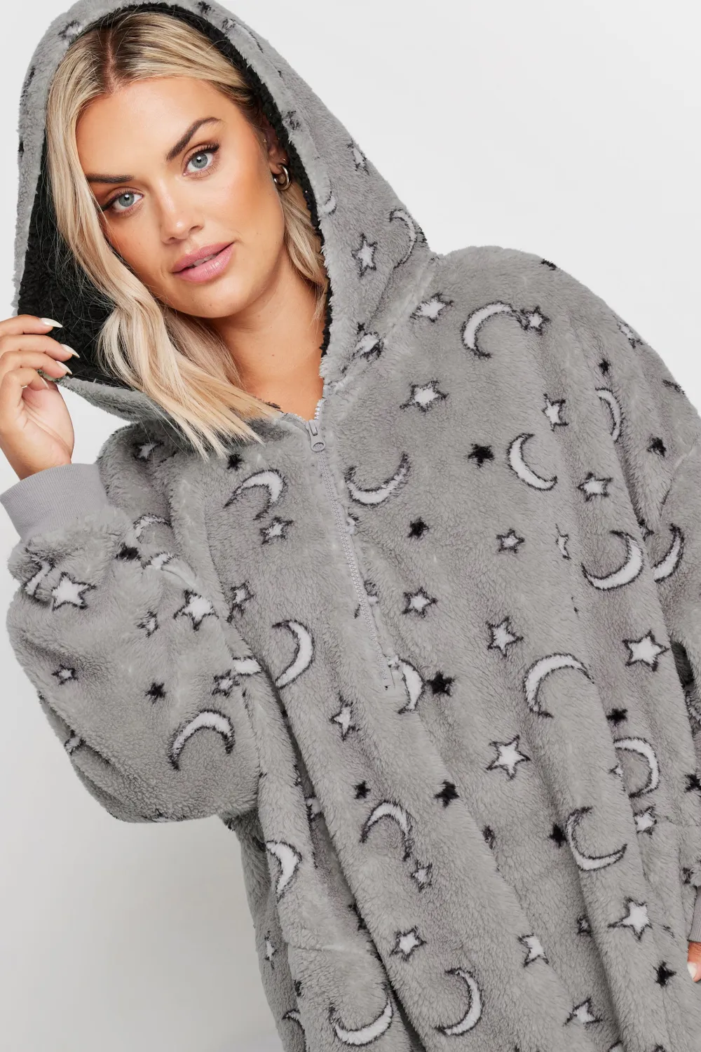 YOURS Curve Grey Moon & Star Oversized Blanket Hoodie