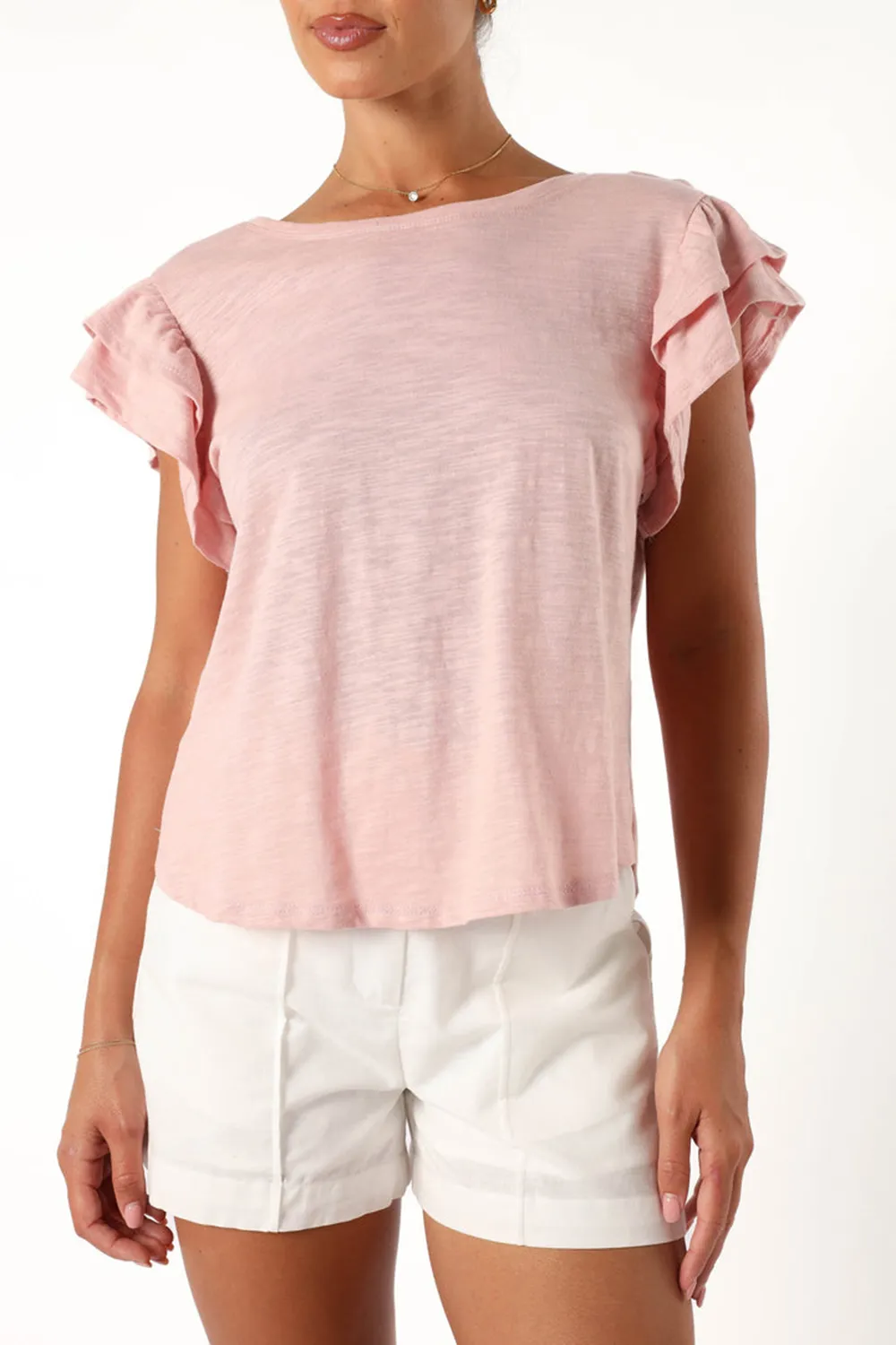DUSTY PINK FRILL SLEEVE TEE