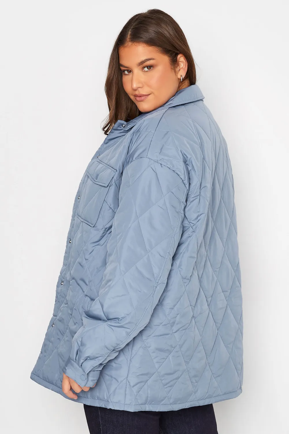 LTS Tall Blue Lightweight Diamond Quilted Shacket