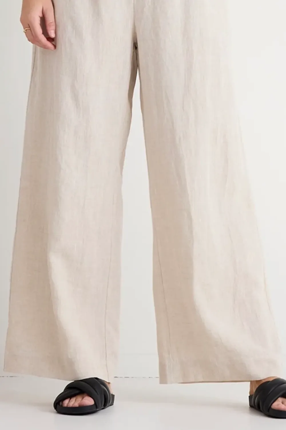 Natural Linen Pleat Front Wide Leg Pant