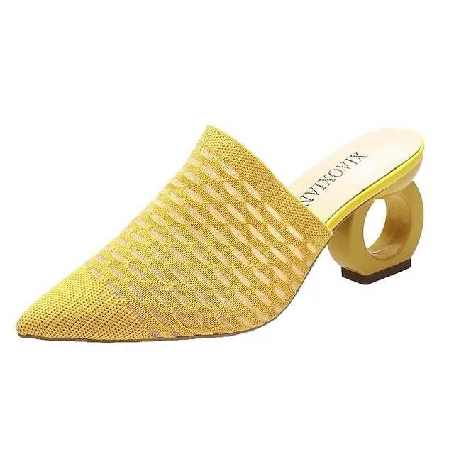 Women's Mules Plus Size Daily Sculptural Heel Pointed Toe Fashion Elegant Minimalism Elastic Fabric Loafer Solid Color Black Yellow Beige