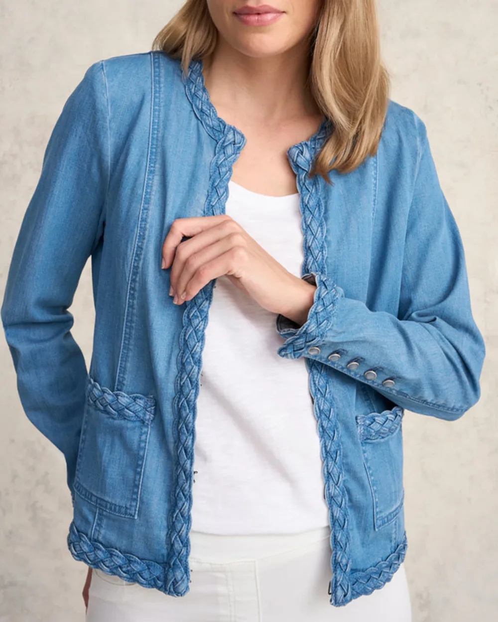Braid Trim Denim Jacket - Aged Indigo