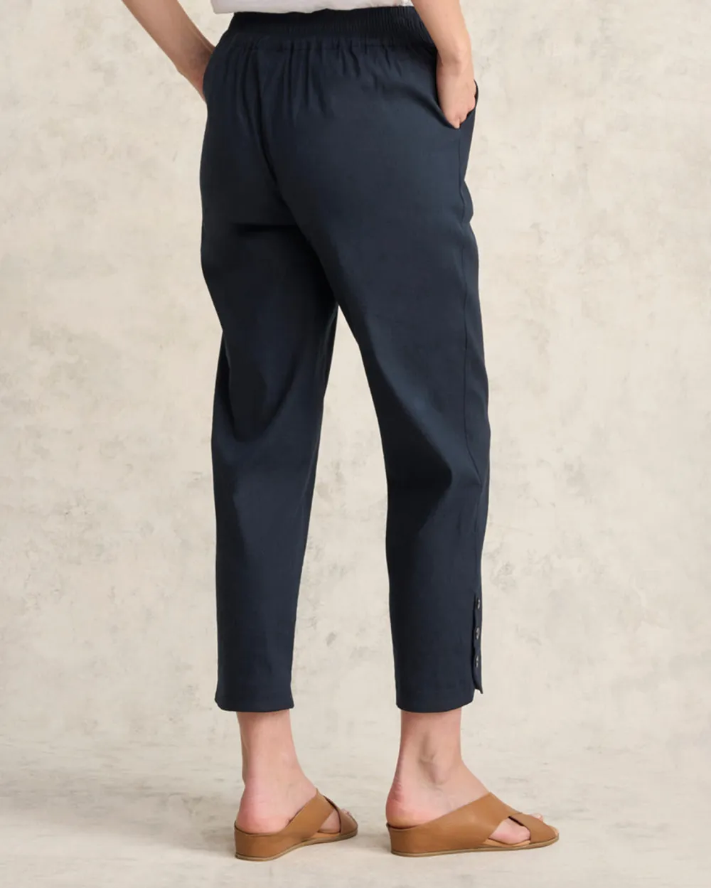 Mid Waist Curved Hem Linen Trousers