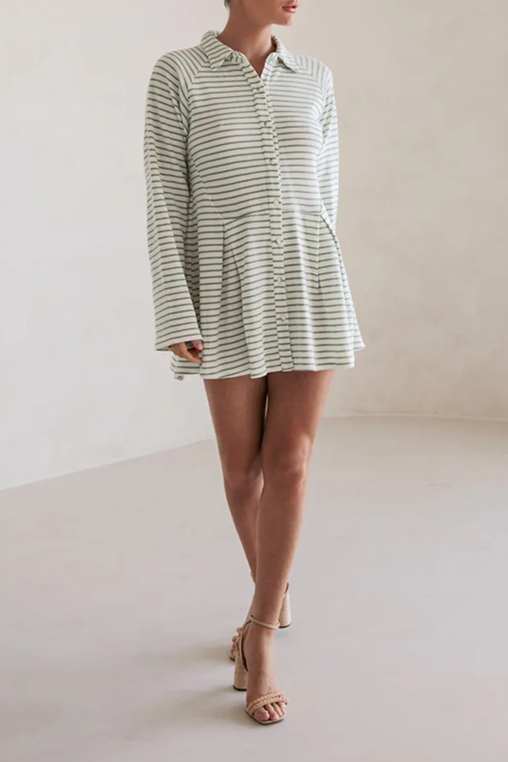 Striped Long Sleeve Button Up Mini Dress