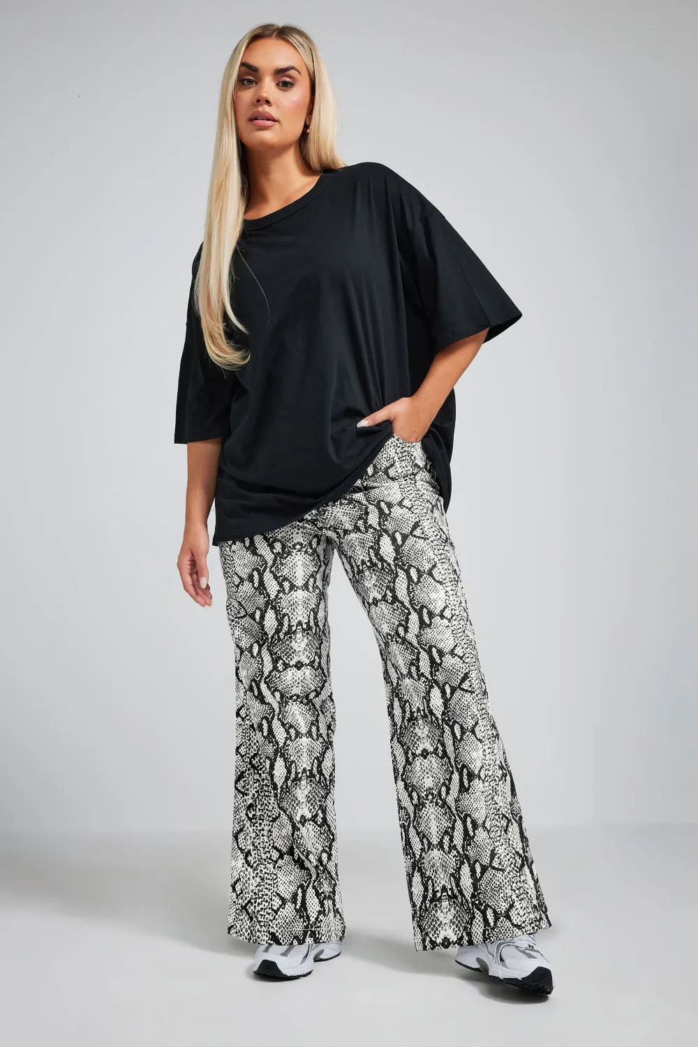 LIMITED COLLECTION Curve Grey Snake Print Wide Leg Jeans