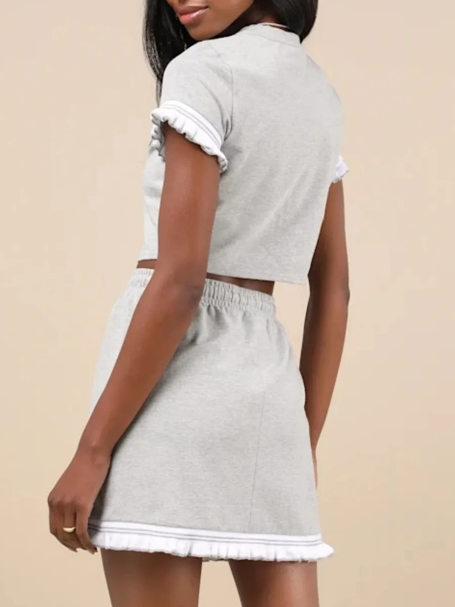 Short Sleeve Ruffle Crop Top