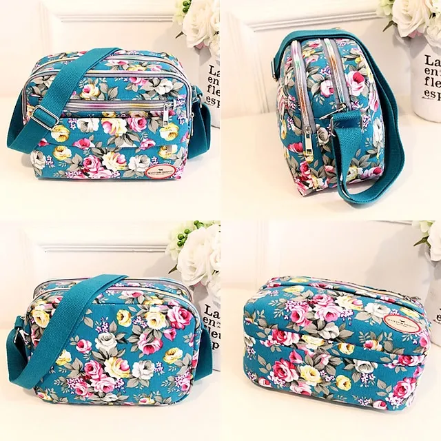 Women's Crossbody Bag Shoulder Bag Hobo Bag Canvas Shopping Daily Zipper Flower Large Capacity Foldable Lightweight Flower Black Red Blue