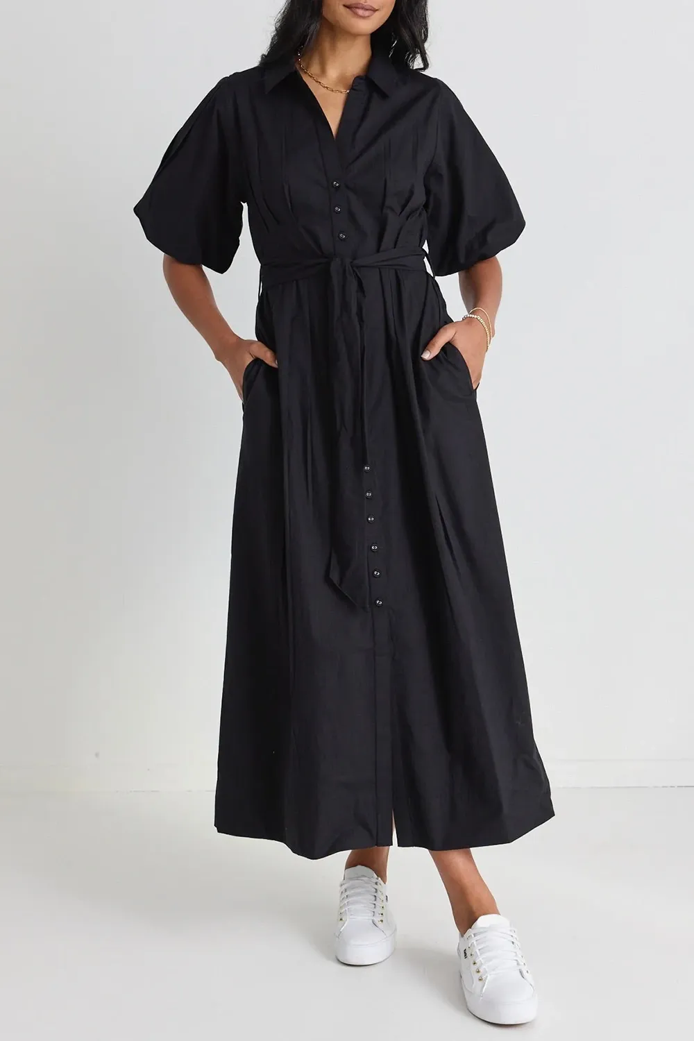 Belted Short - Sleeve Maxi Dress