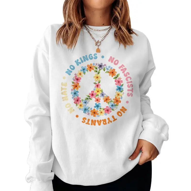 No Tyrants No Kings Floral Peace Sign Political Protest Women Sweatshirt