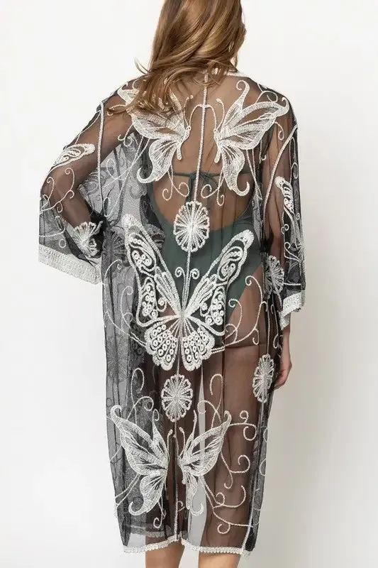 Butterfly Pattern Lace Kimono  choice of colors