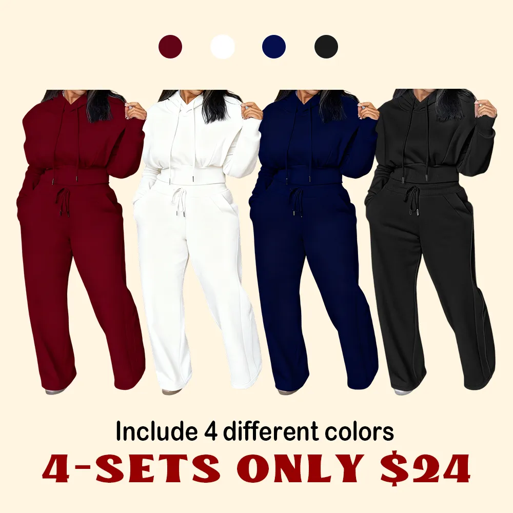 ⏰ LAST DAY PROMOTION | 16 SETS ONLY TODAY!Hooded Long Sleeve Sweatshirt and Casual Wide Leg Sweatpants Set