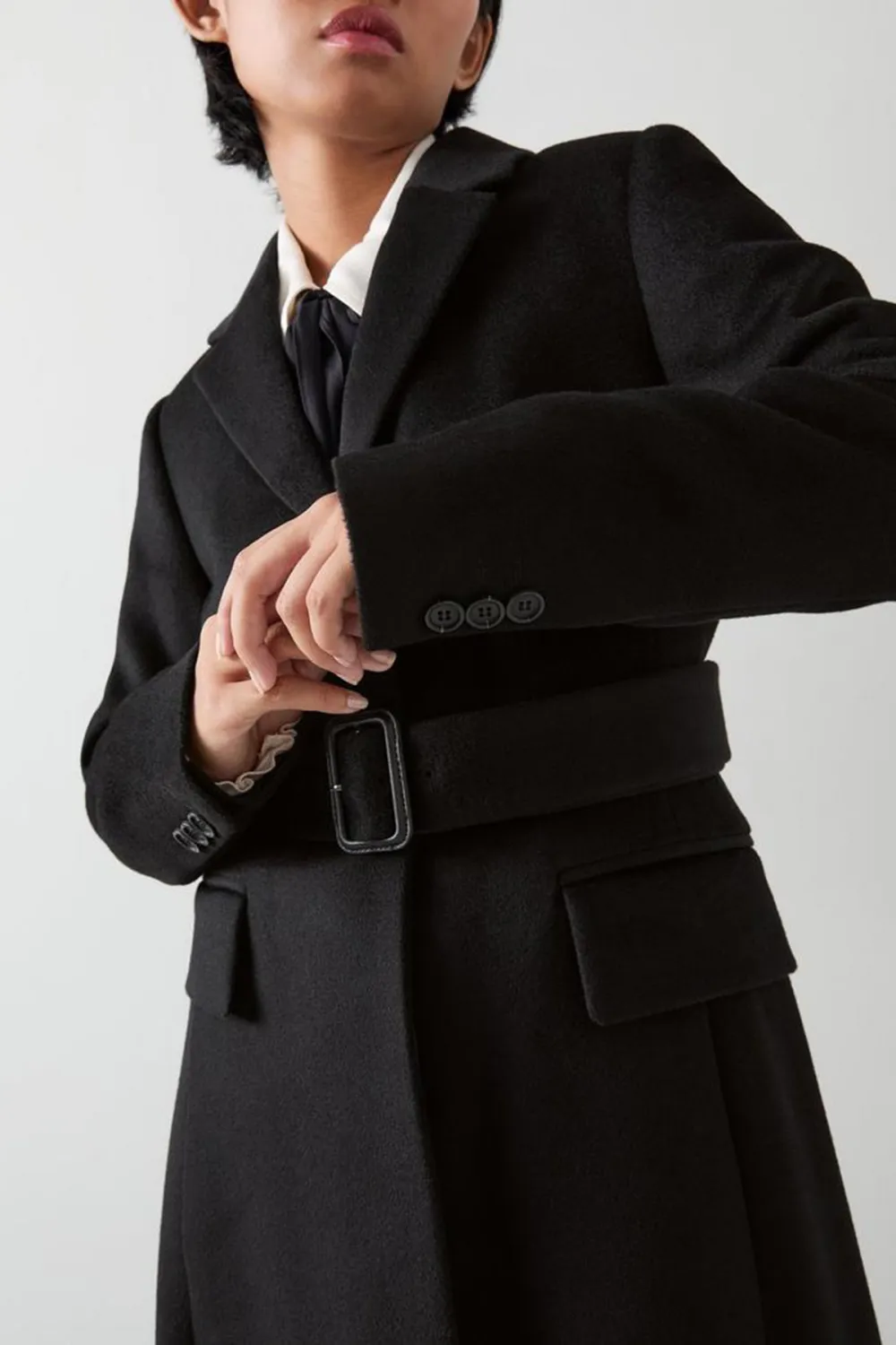 Black Belted Wool Coat