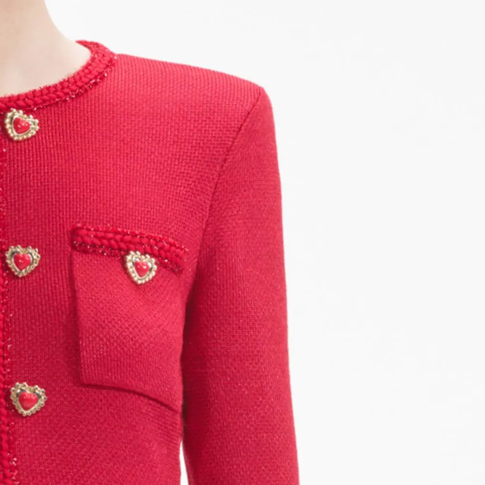 Red Knit Heart Buttoned Mini Dress