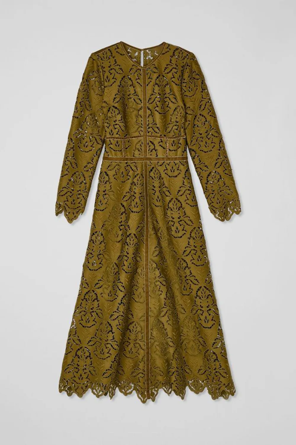 Olive Green Lace Detailed Long Sleeve Dress