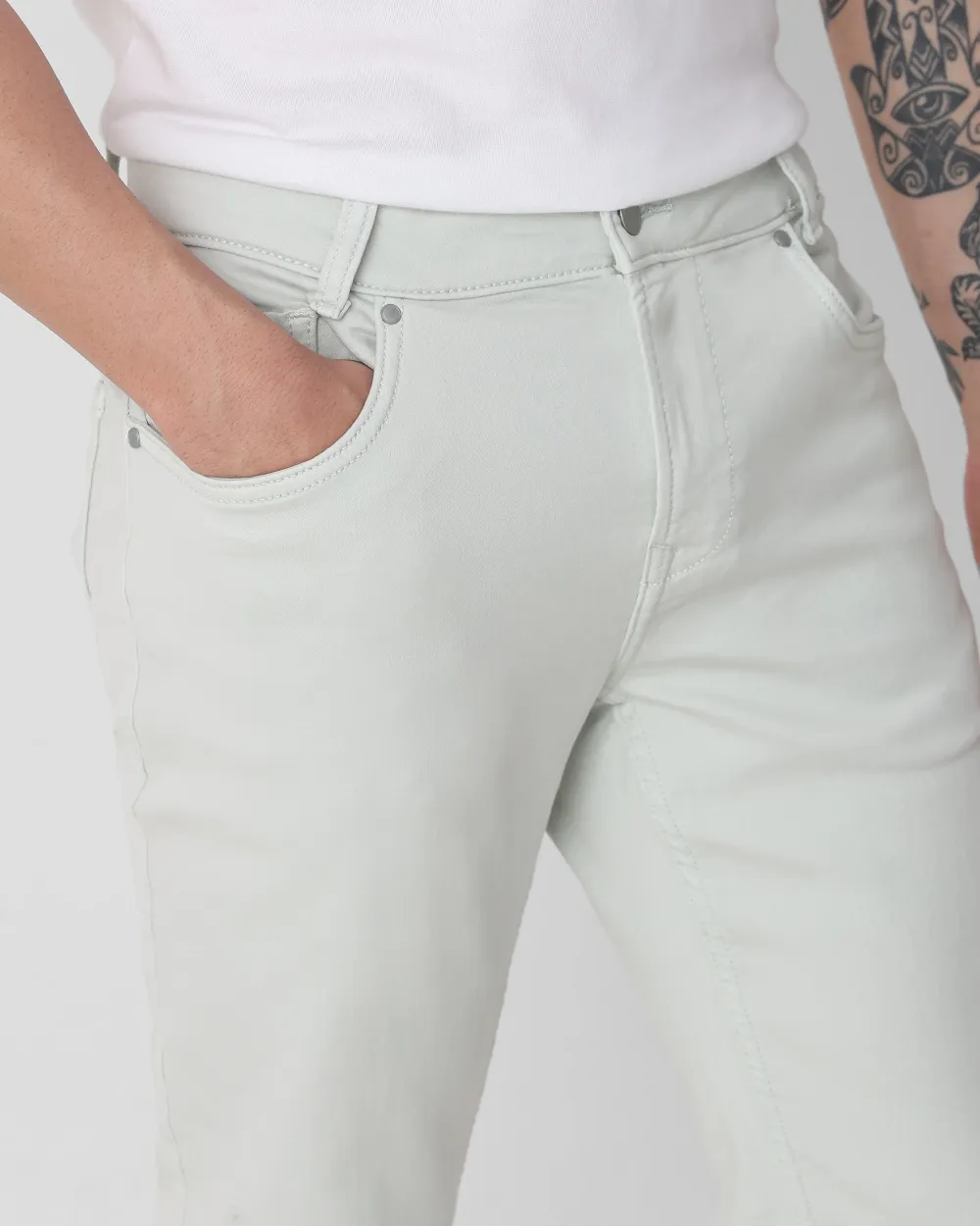 Classic Versatile And Comfortable Straight Light Green Jeans