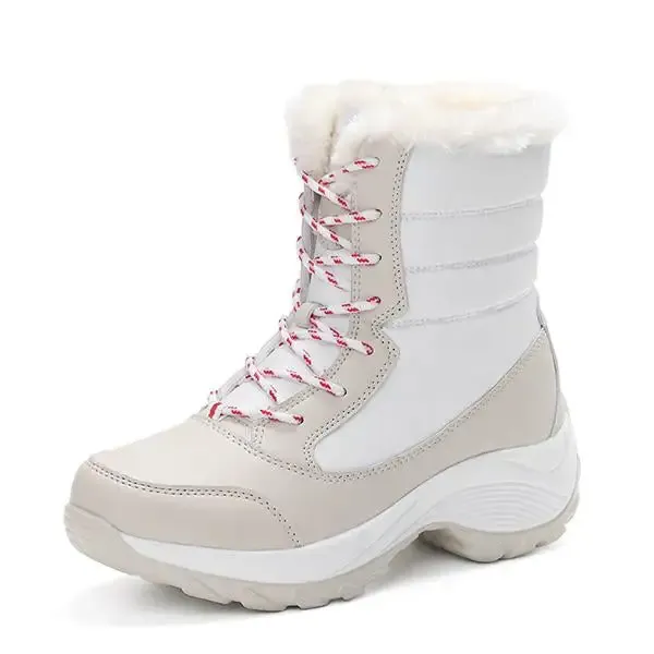 New Fashion Winter Fur Lining Lace Up Waterproof Mid-Calf Boots