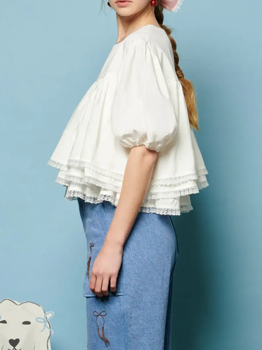 Crew Neck Lace Trim Top