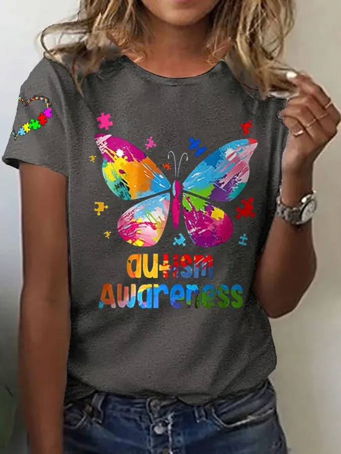 Women'S T-Shirt Women'S Autism Awareness Printed Casual T-Shirt Art Print Printed T-Shirt