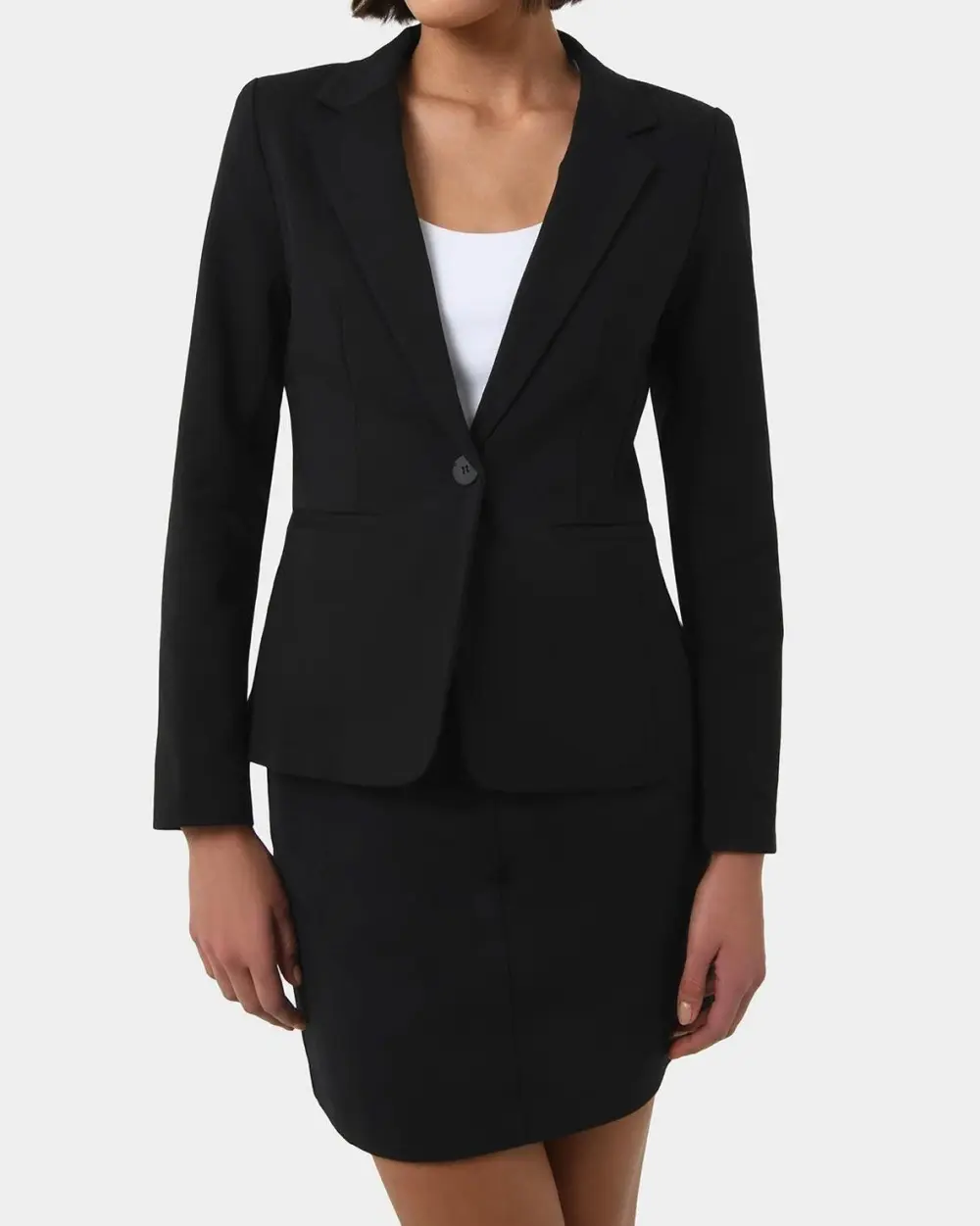 Peak Lapel Collar Suit Jacket -Black