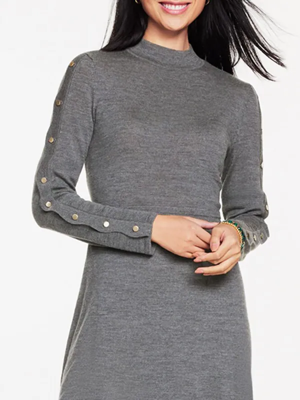 Lady'S Fashionable Fitted Mid-Length Wool Dress