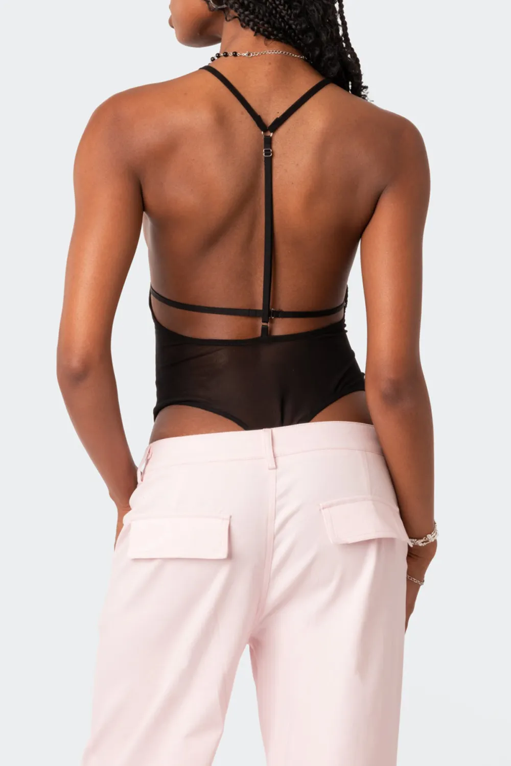 Open Back Sheer Mesh Bodysuit