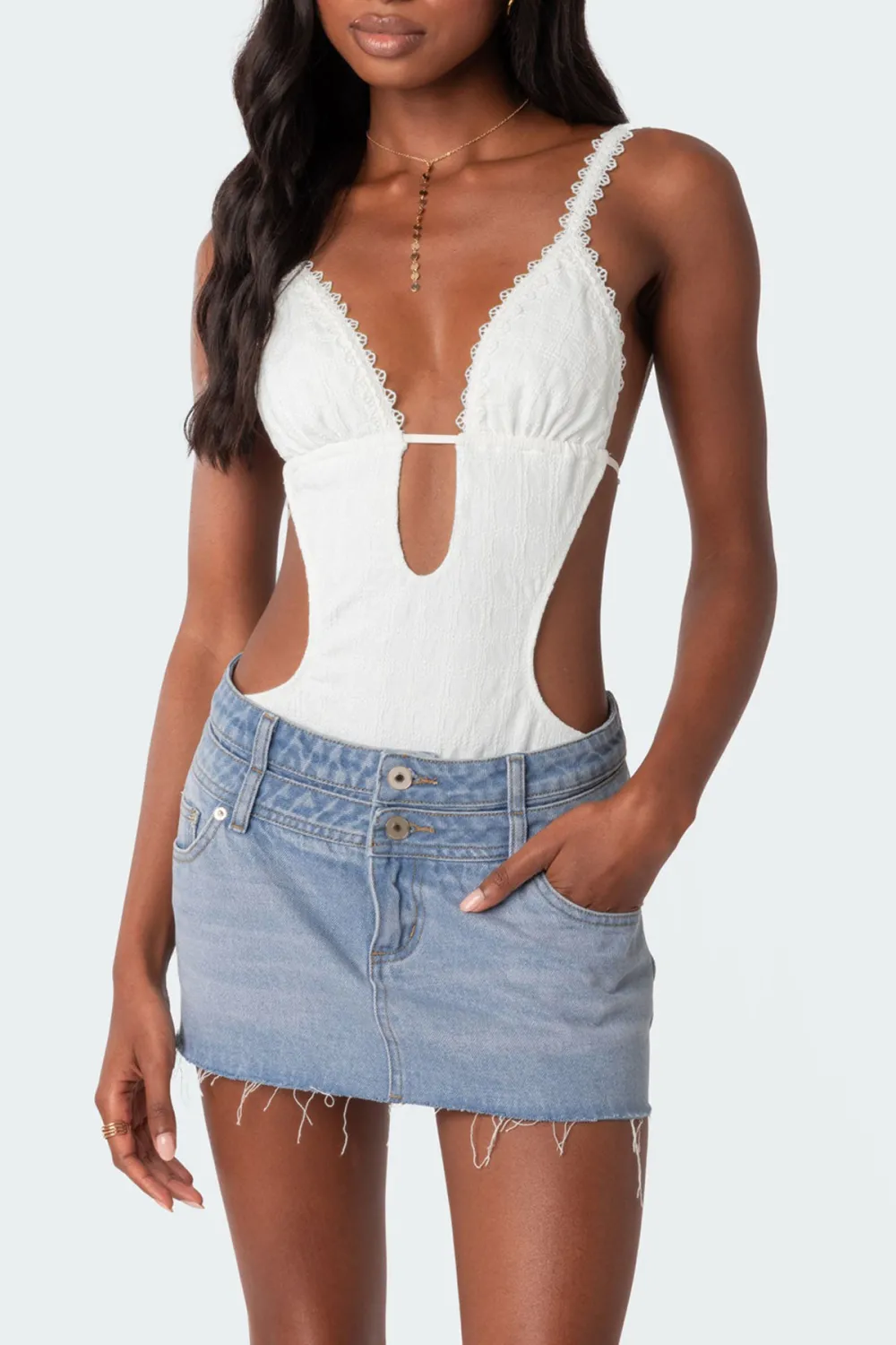 Textured Cut Out Bodysuit
