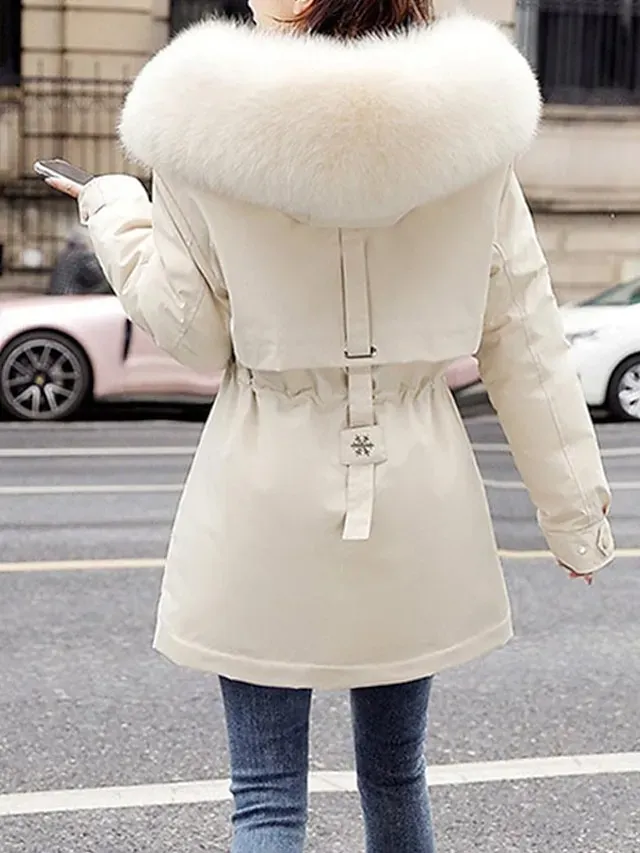 Women's Winter Jacket Winter Coat Parka Hoodie Jacket School Outdoor Street Winter Fall Long Coat Regular Fit Warm Breathable Simple Casual Daily Comfortable Jacket Long Sleeve Solid Color Pure Color