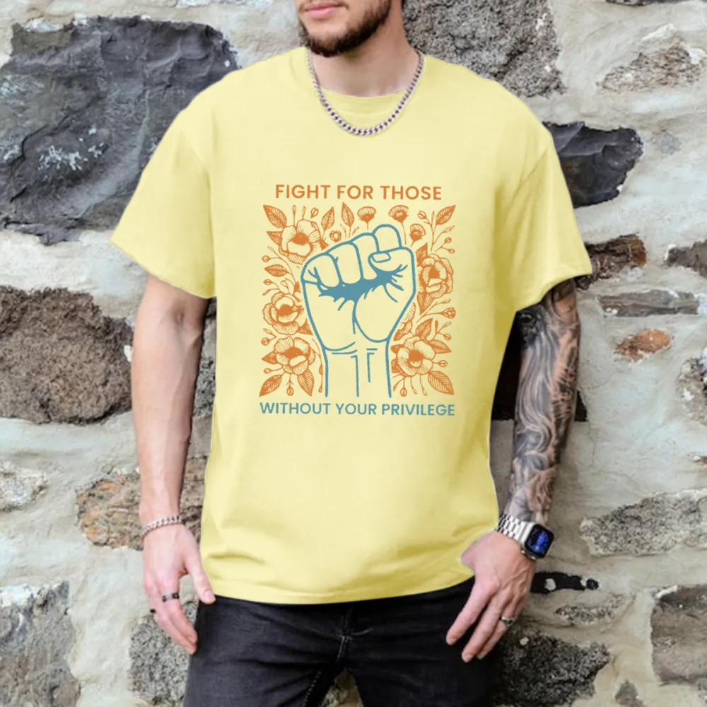 Men'S T-Shirts Fight For The Unprivileged, Letter Pattern Printed T-Shirts, Pure Cotton Round-Neck Tops