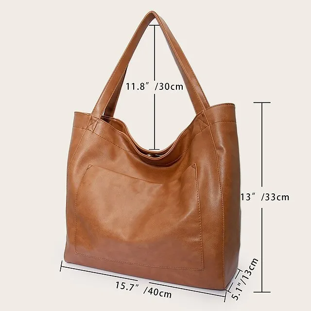 Women's Large Capacity Tote PU Leather Daily Holiday Large Capacity Waterproof Durable Solid Color Black White Yellow