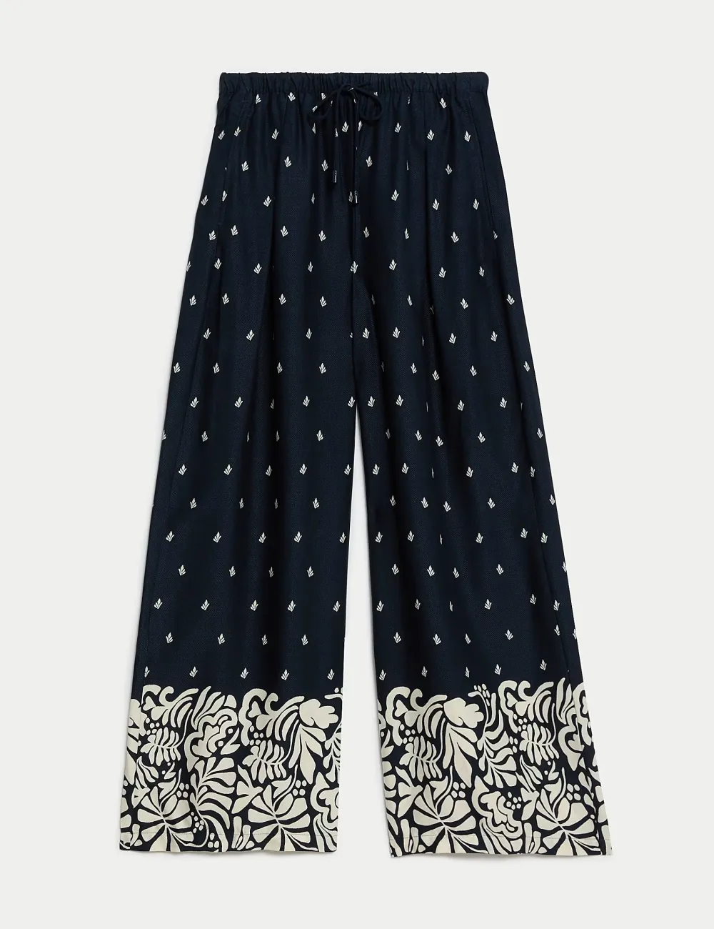 Plants Printed Wide Leg Trousers