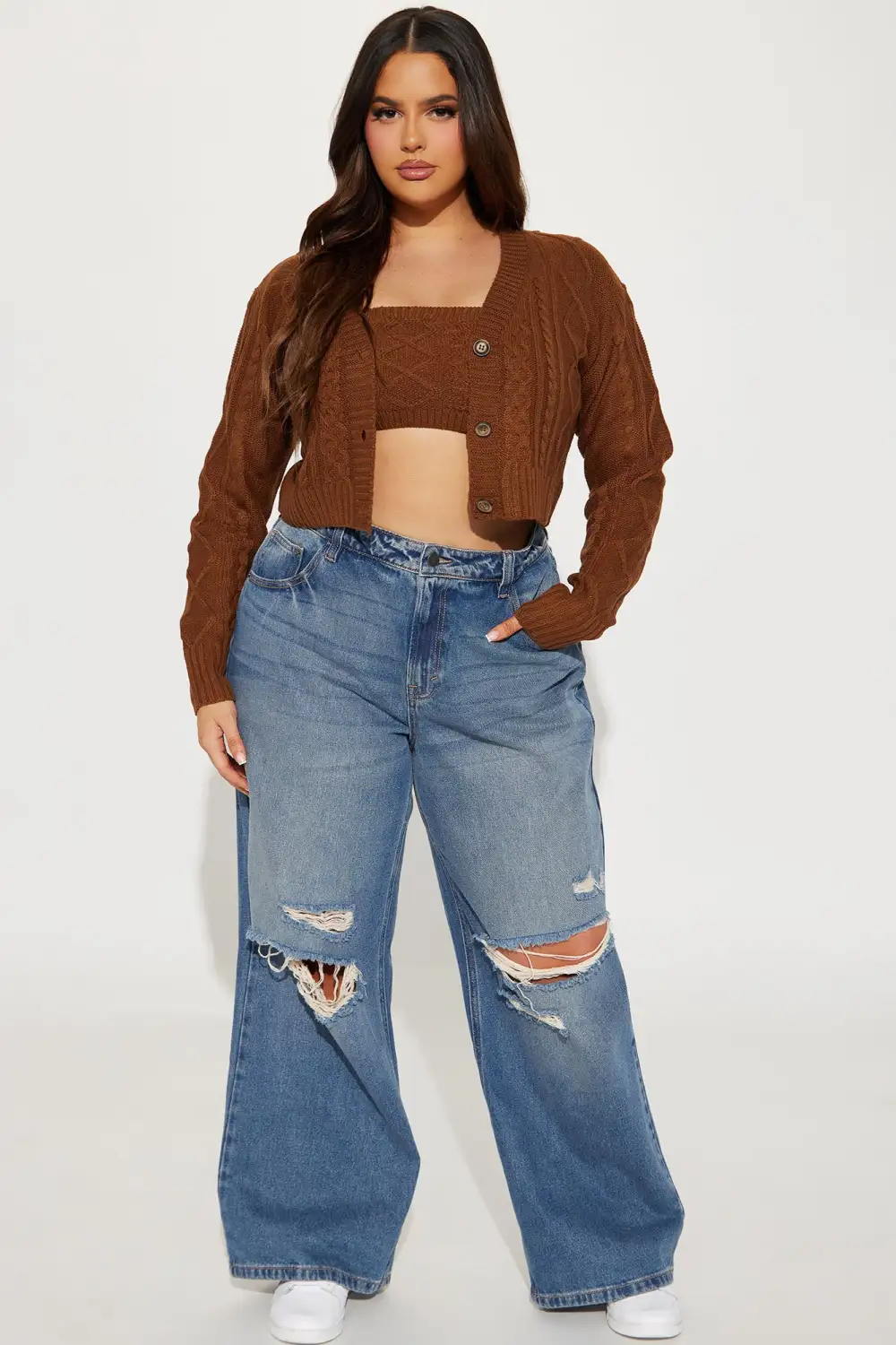 Missed You Cable Knit Sweater Set - Brown