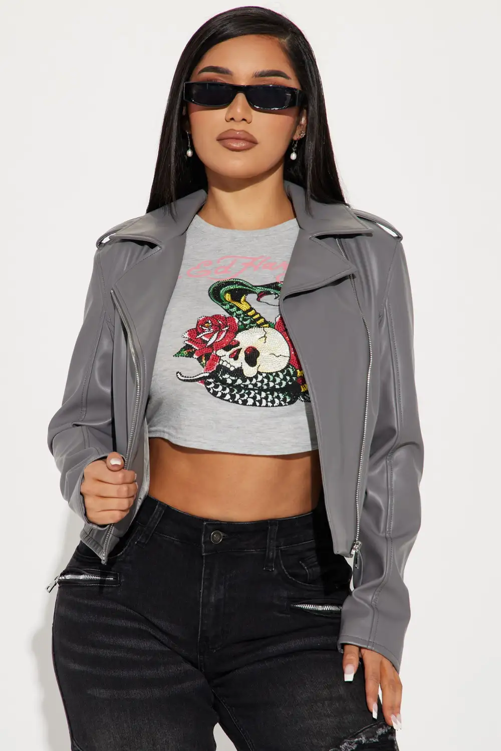 End Of The Road Faux Leather Jacket - Grey