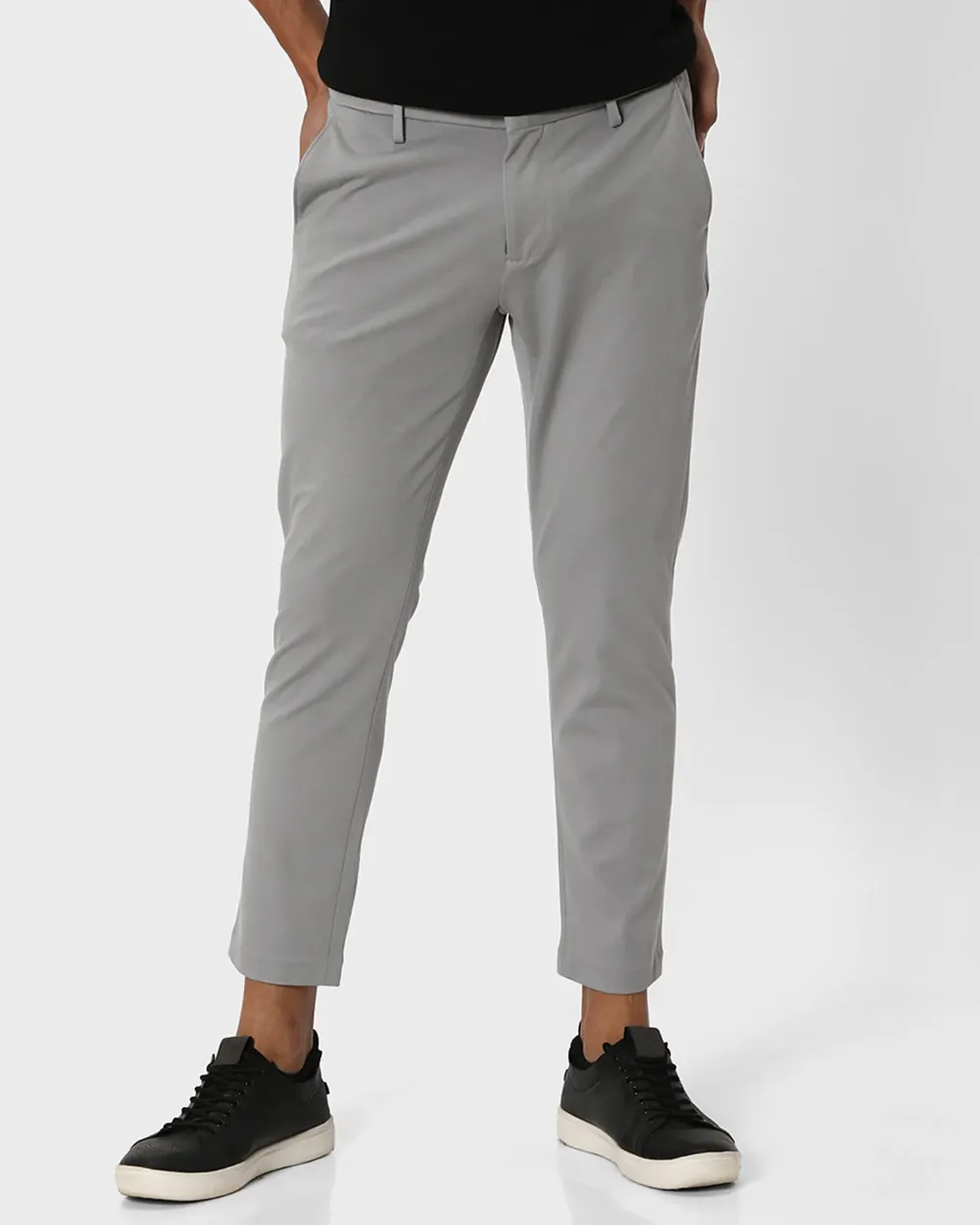 Classic Versatile Soft Slim-Fit Straight-Leg Grey Trousers