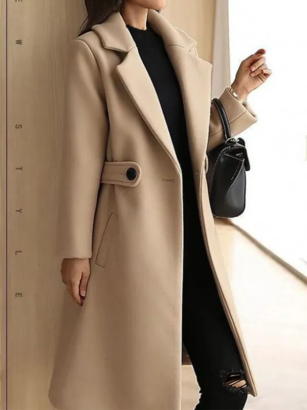 Women's Winter Coat Long Pea Coat Lapel Fall Warm Overcoat Maillard Windproof Warm Outerwear with Pockets Trench Coat Comtemporary Stylish Casual Jacket Long Sleeve Red Camel Brown