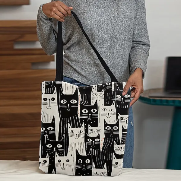 Women's Tote Shoulder Bag Canvas Tote Bag Customize Polyester Shopping Holiday Print Large Capacity Foldable Lightweight Cat Black / White Black / Red Custom Print