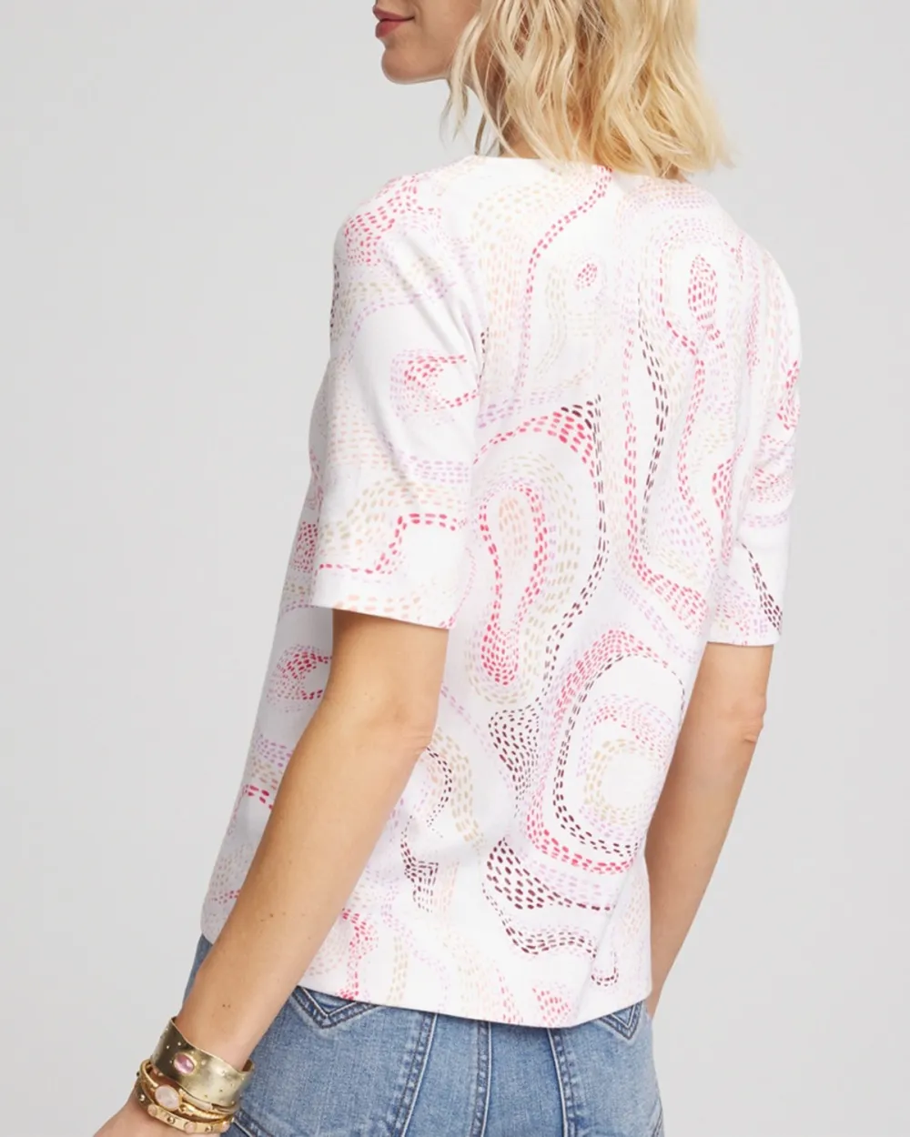 Short Sleeve Geometric Print Crew Neck Tee