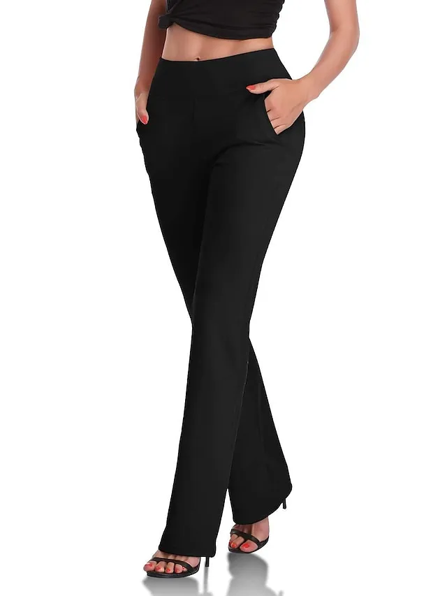 Women's Dress Pants Flared Pants Pants Trousers Full Length Side Pockets Micro-elastic Fashion Christmas Office / Career Black Red S M