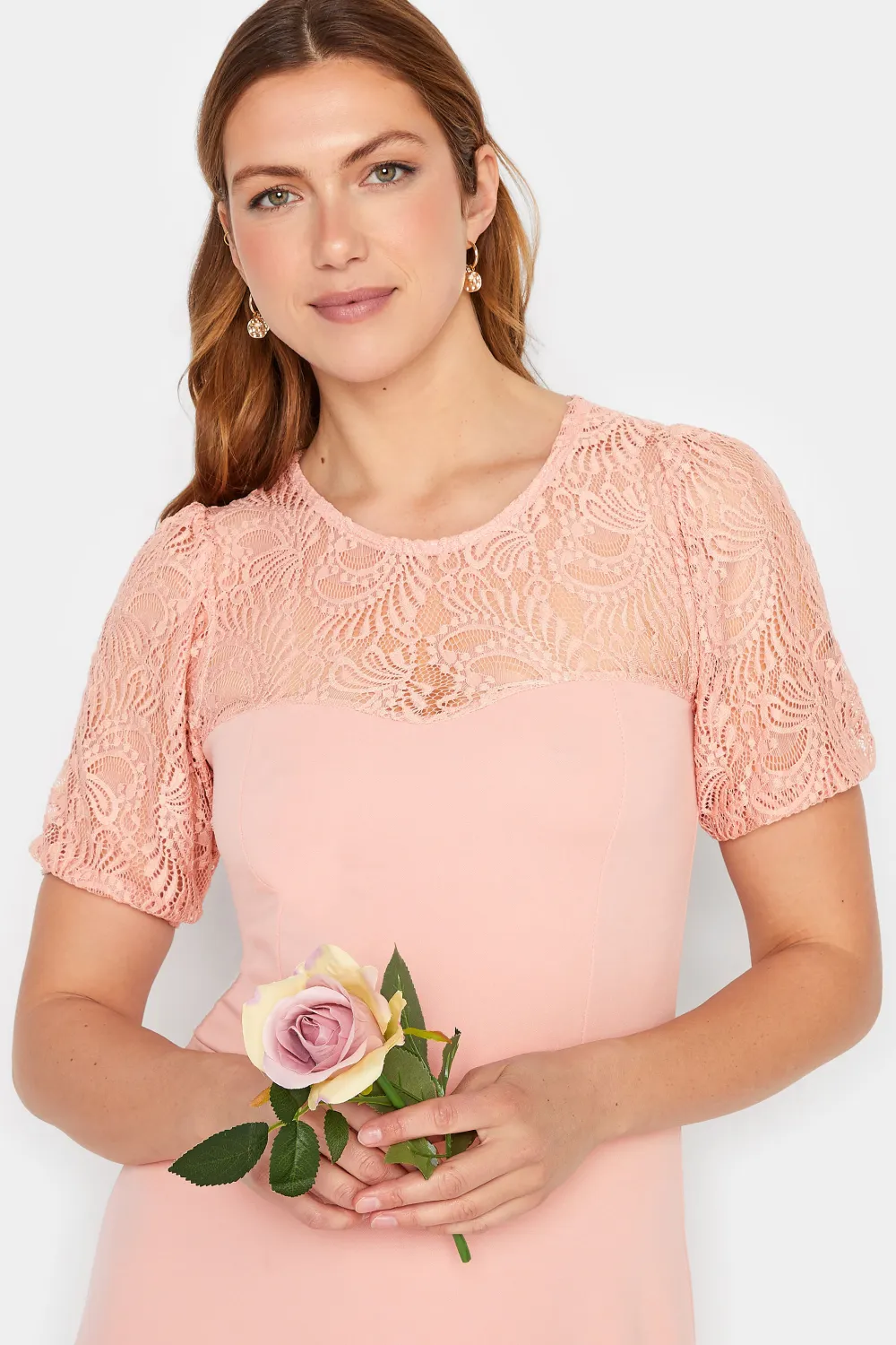 LTS Tall Pink Lace Midi Dress