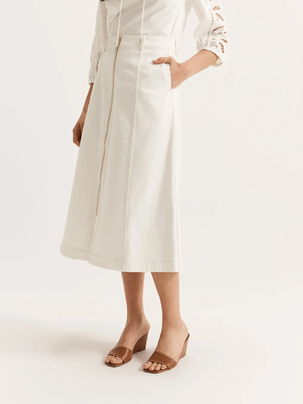 Zip Contrast Stitch Denim Skirts