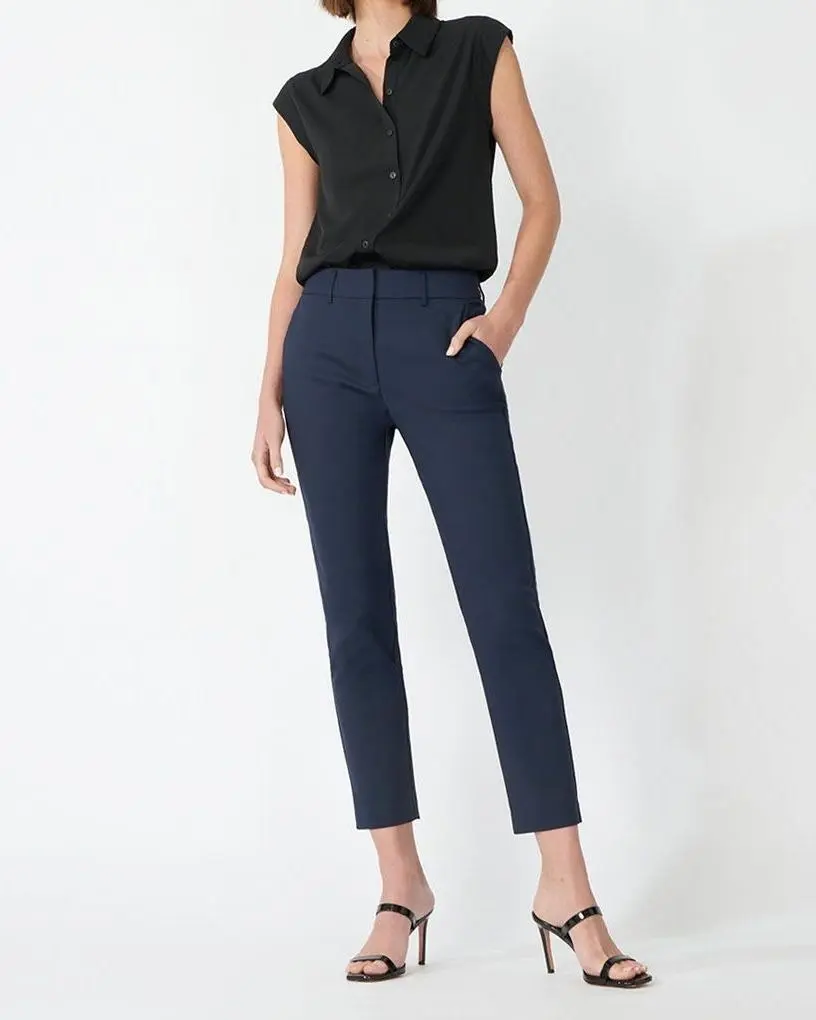 High-Waist Trousers -Navy