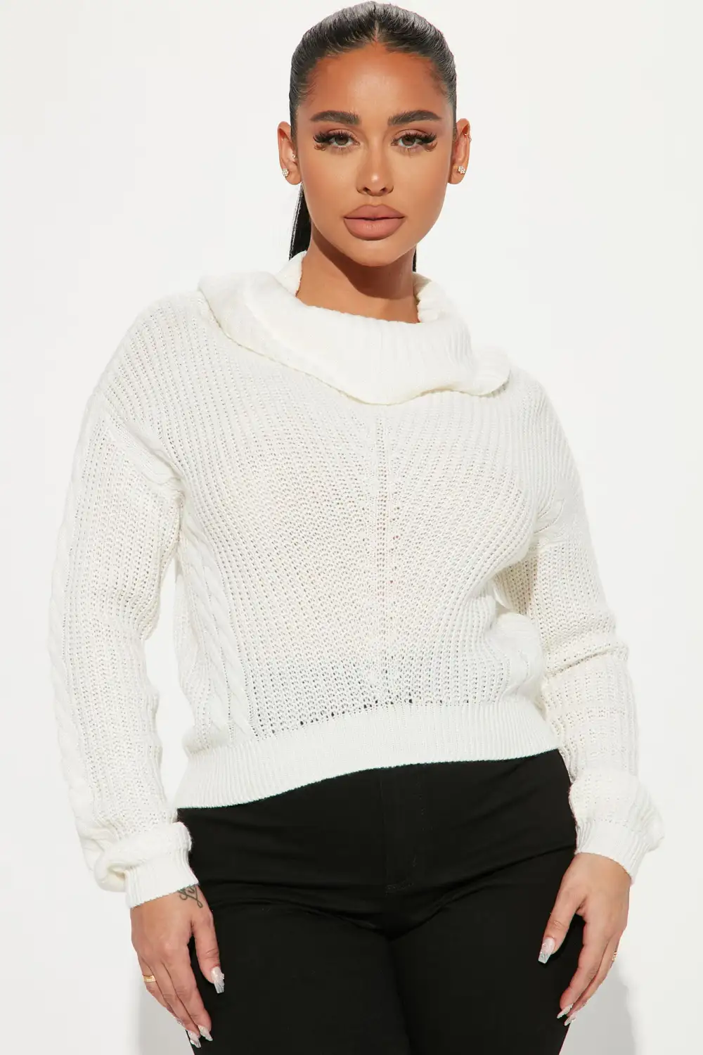 Keep On Guessin' Cowl Neck Sweater - Ivory