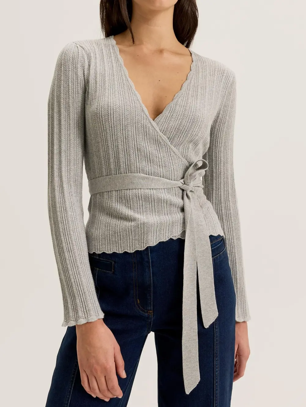 Grey Wrap Cardigan with Belt